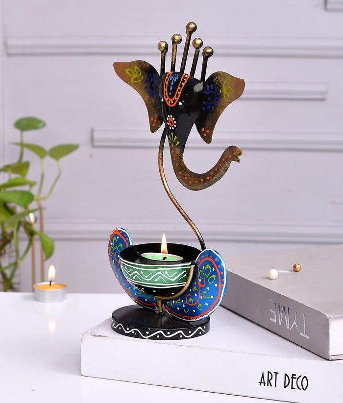 Black Ganesh Tea-Light Holder for Home Temple (17* 10 * 25)