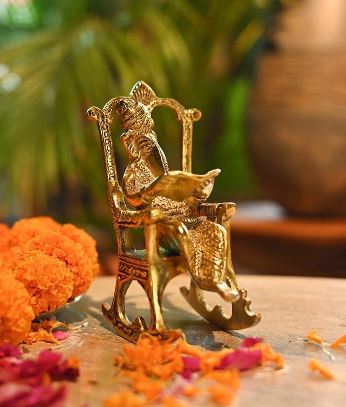 Golden Chair Ganesh Idol for Worship & Decor (20.32* 25.4 * 38.1)