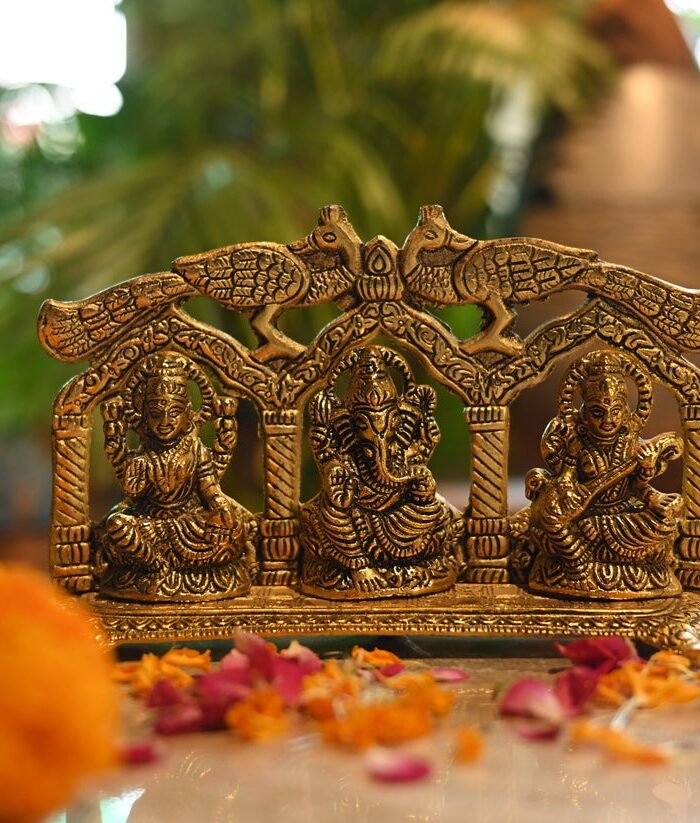 Golden Double More Laxmi Ganesh Saraswati Idol (43.18* 33.02 * 22.86)