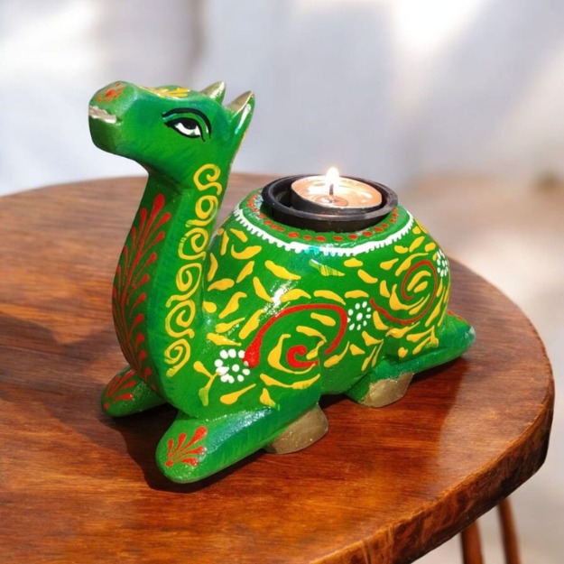 Handcrafted Green Camel Tea-Light Candle Holder