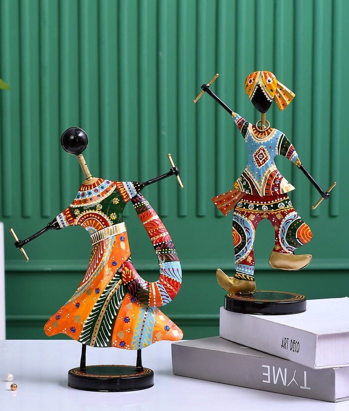 Multicolor Dandiya Couple Showpiece for Festive Decor (18* 10 * 34)
