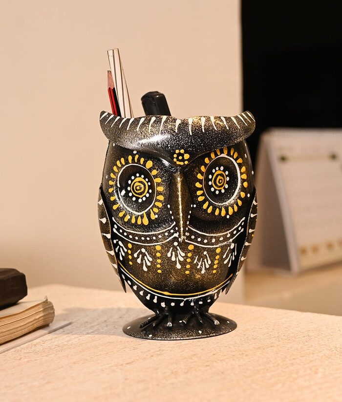 Multicolor Owl Pen Stand for Study Table (8.89* 7.62 * 15.24)