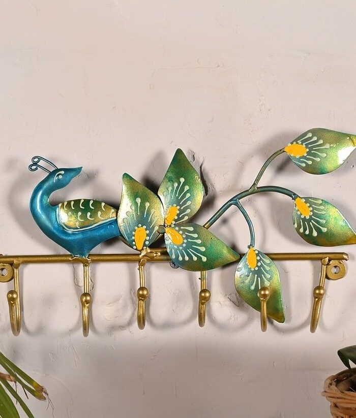 Multicolor Peacock Key Holder for Home Wall (31.75* 5.08 * 20.32)