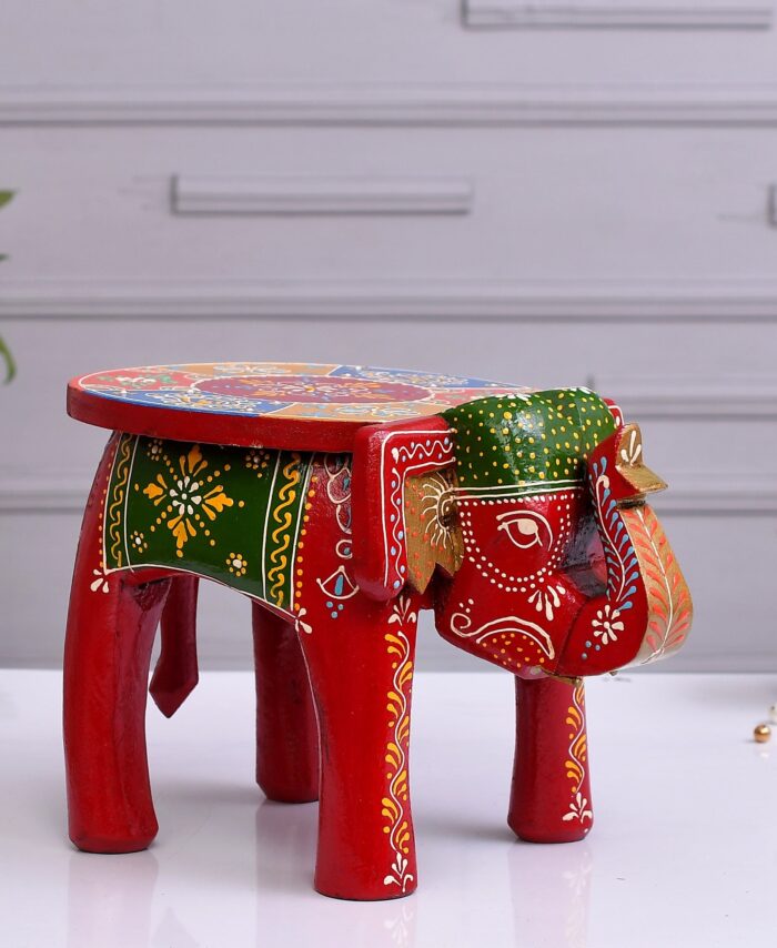 Multicolor Wooden Elephant Stool for Home Use (20* 28 * 20) cm