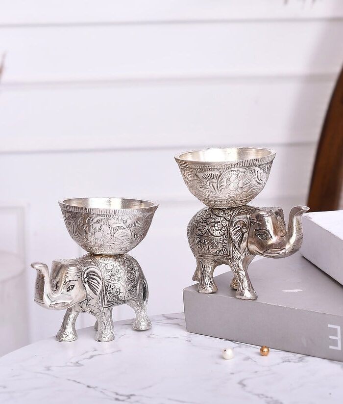 Silver Elephant Bowl Silver Finish Decorative (14* 9 * 14)