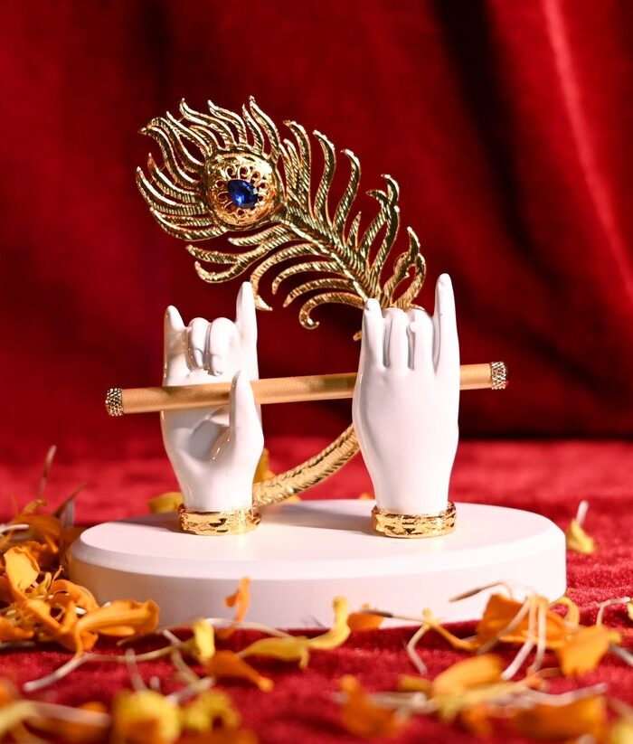 White & Golden Krishna Hand with Murli Idol 14* 10 * 13)