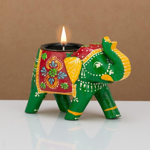Wooden Elephant Tea-light Candle Holder