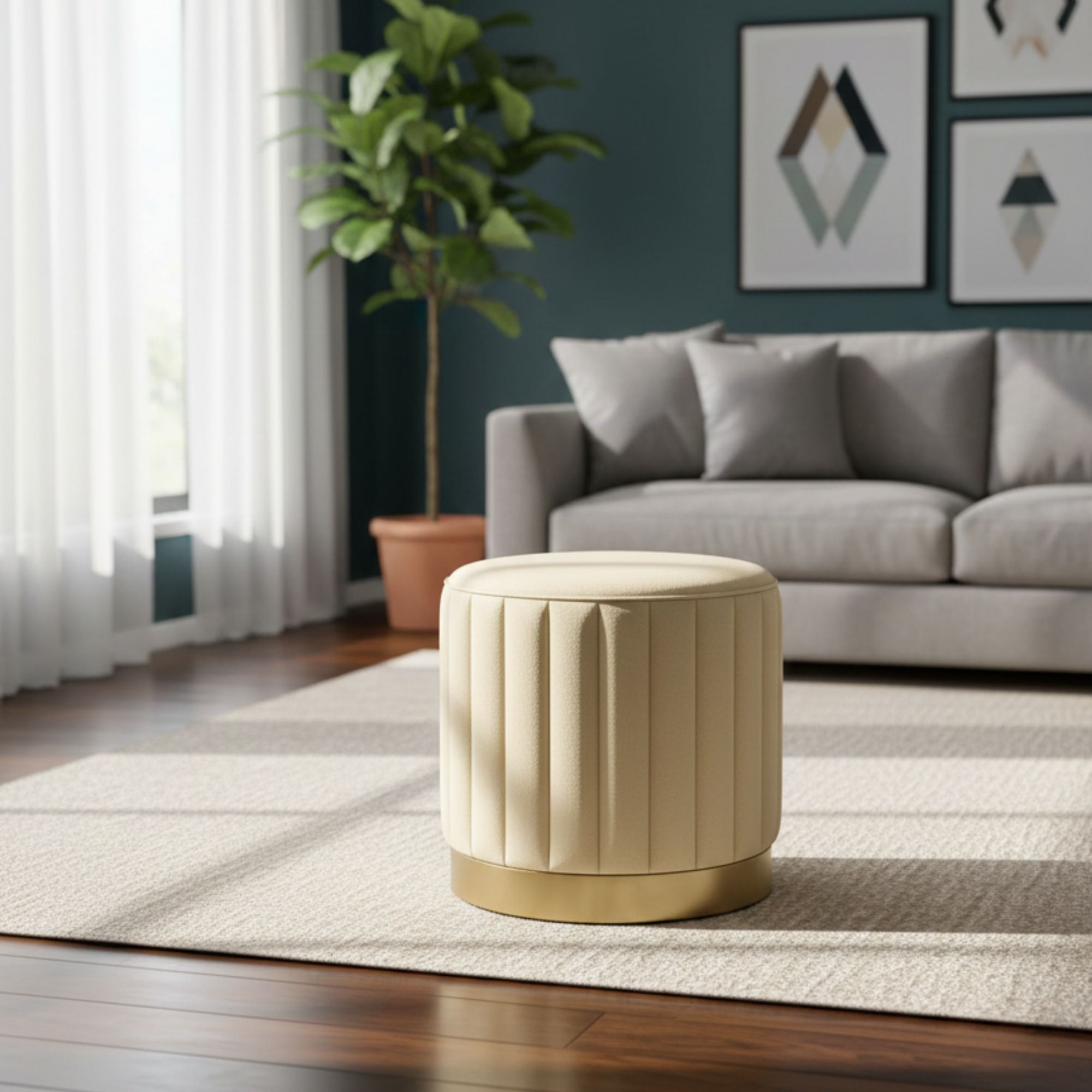 Modern Round Velvet Ottoman