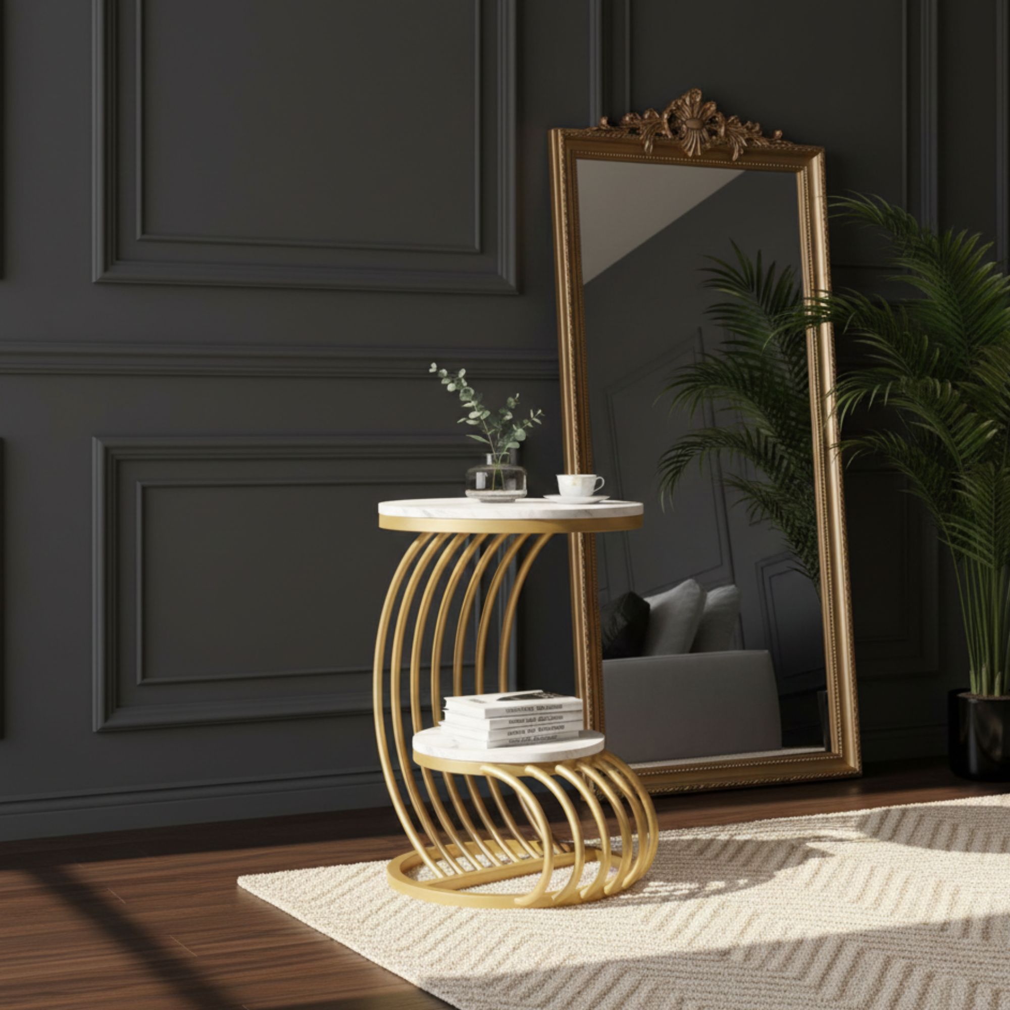 Modern Double Tier Gold Side Table