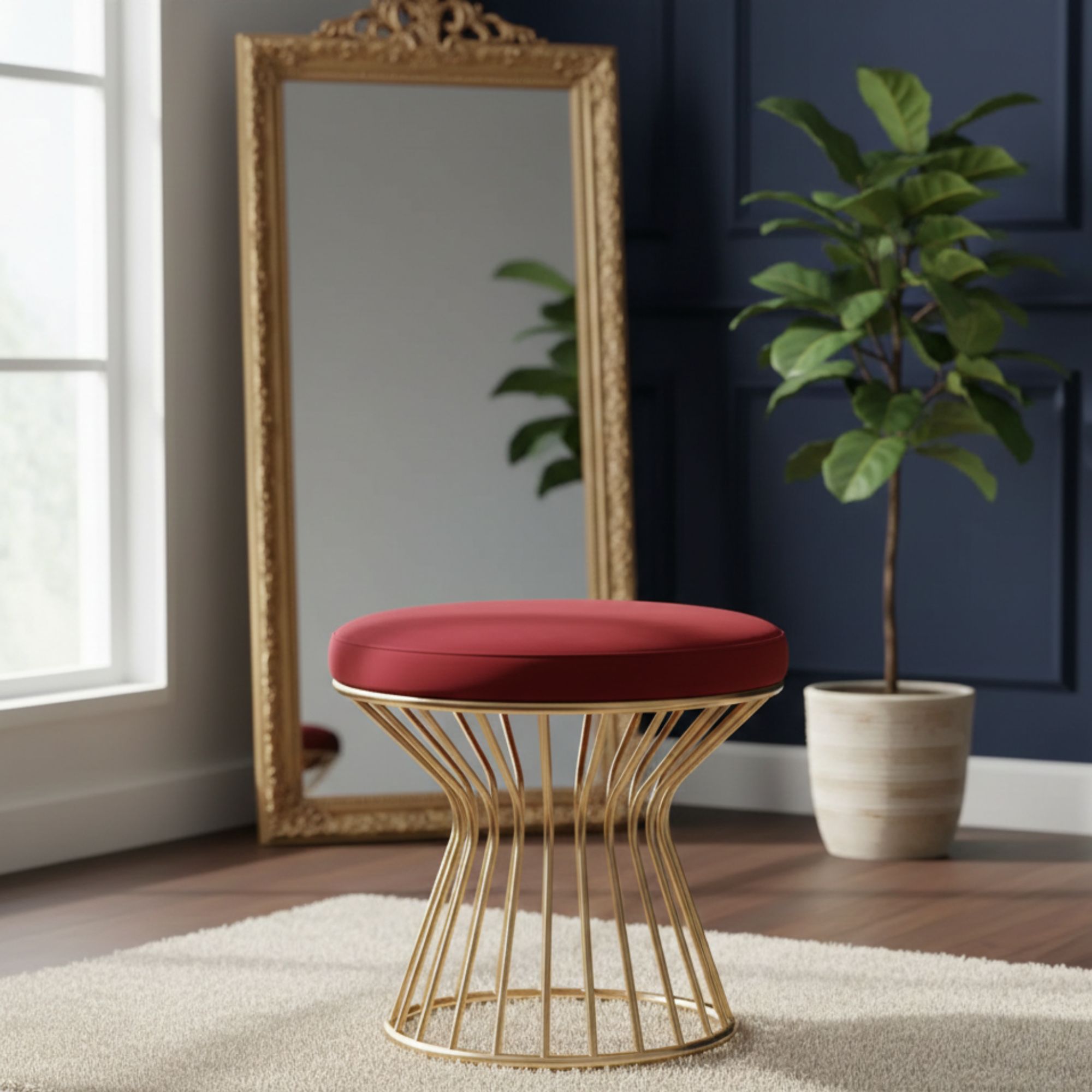 Velvet Round Cushion Stool
